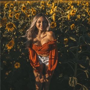 Copper over the shoulder crop top